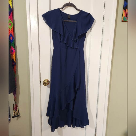 Dressy Flowy Faux Wrap Dress - Picture 1 of 8